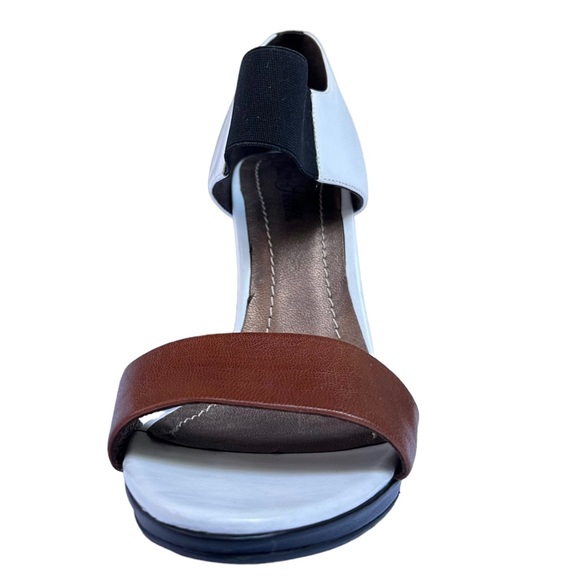 Heeled Sandal Claire Flowers Lizzy Leather White Black Brown Size 10 New Neutral - Picture 4 of 17